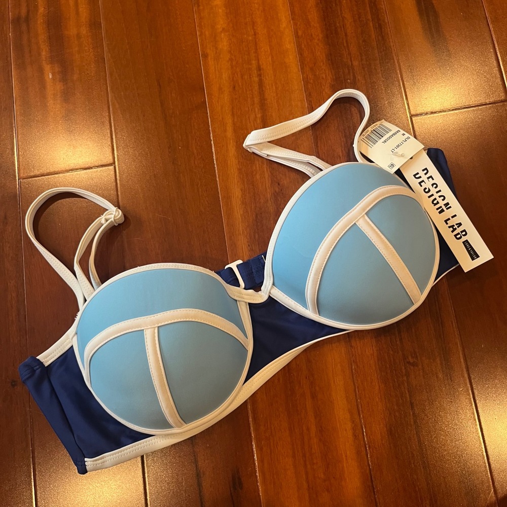 Blue Colorblock Bikini Top Swim Design Lab Padded Barbados Underwire New Medium